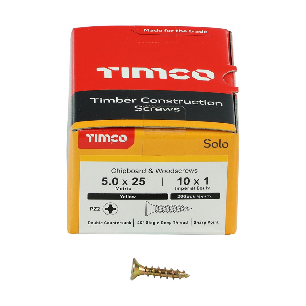 TIMCO Solo Woodscrews - PZ - 5.0 x 25mm (200 Pack)