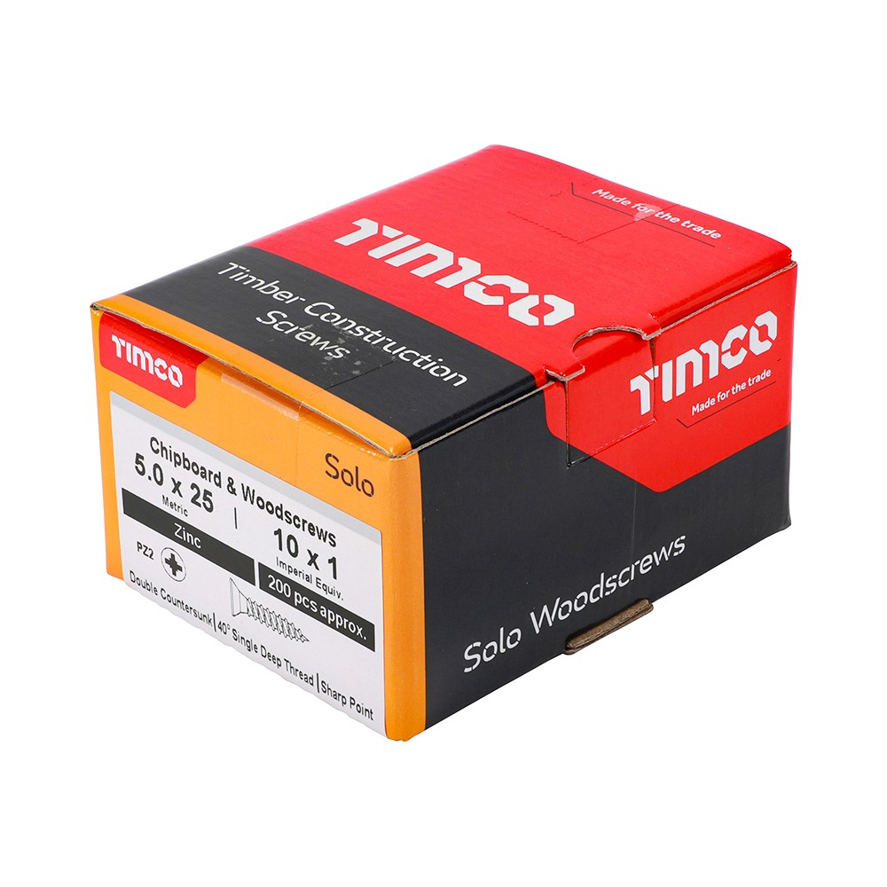 TIMCO Solo Woodscrews - PZ -Zinc 5.0 x 25mm (200 Pack)