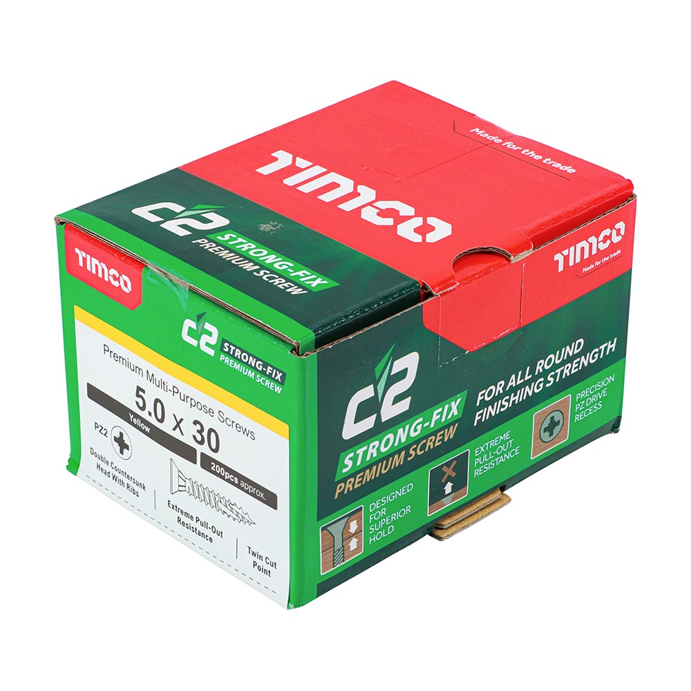 TIMCO C2 Strong-Fix Multi-Purpose Premium Screws - PZ - 5.0 x 30mm (200 Pack)