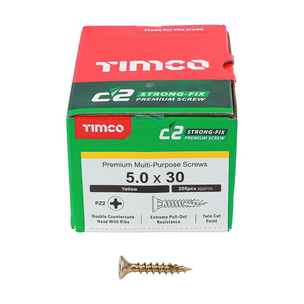 TIMCO C2 Strong-Fix Multi-Purpose Premium Screws - PZ - 5.0 x 30mm (200 Pack)