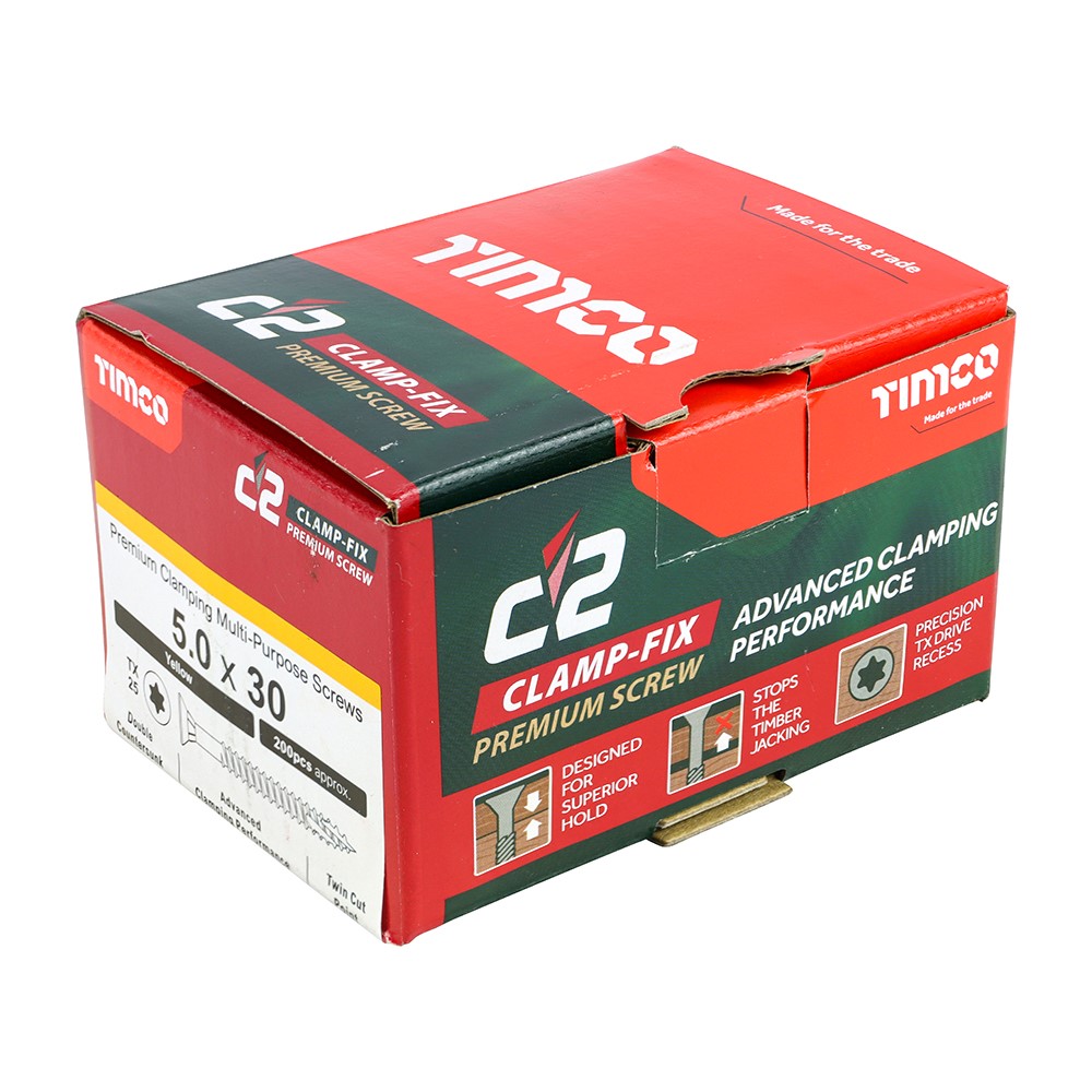 TIMCO C2 Clamp-Fix Multi-Purpose Premium Screws - TX - 5.0 x 30mm (200 Pack)