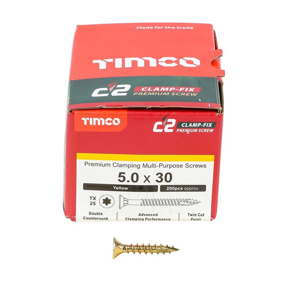 TIMCO C2 Clamp-Fix Multi-Purpose Premium Screws - TX - 5.0 x 30mm (200 Pack)