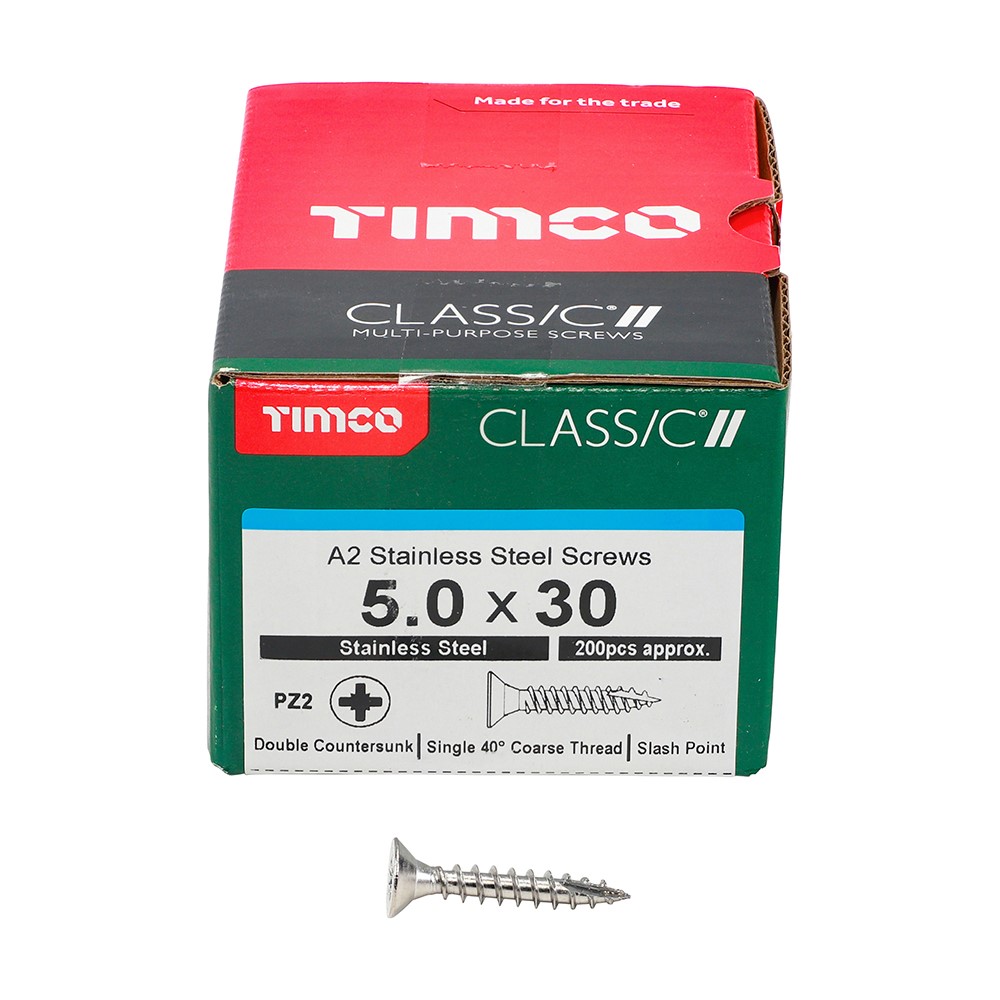 TIMCO Classic Multi-Purpose Screws - PZ -A2 Stainless Steel 5.0 x 30mm (200 Pack)