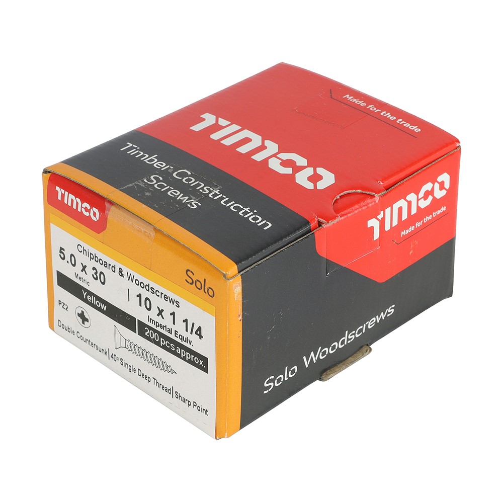 TIMCO Solo Woodscrews - PZ - 5.0 x 30mm (200 Pack)