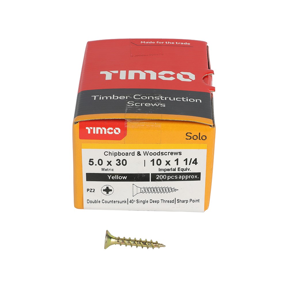 TIMCO Solo Woodscrews - PZ - 5.0 x 30mm (200 Pack)