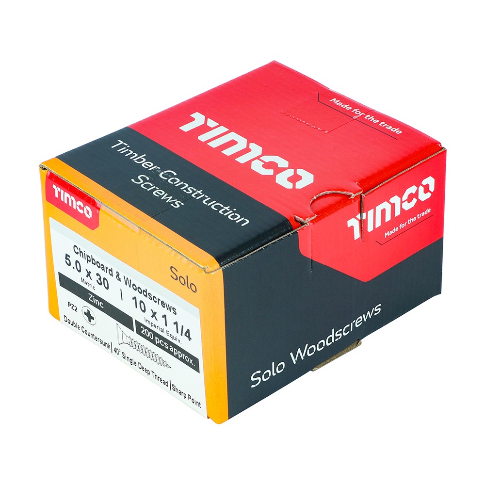 TIMCO Solo Woodscrews - PZ -Zinc 5.0 x 30mm (200 Pack)