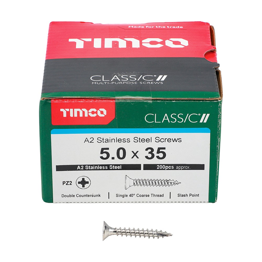 TIMCO Classic Multi-Purpose Screws - PZ -A2 Stainless Steel 5.0 x 35mm (200 Pack)