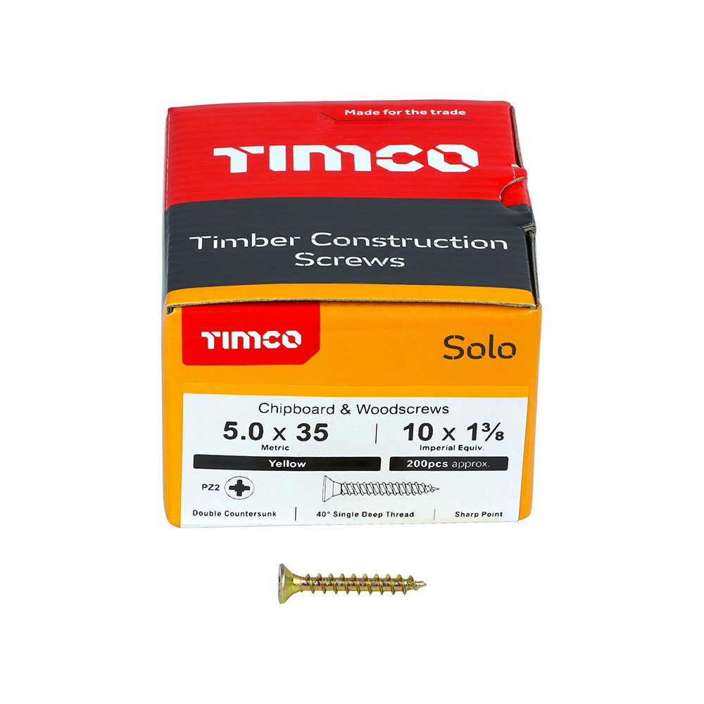 TIMCO Solo Woodscrews - PZ - 5.0 x 35mm (200 Pack)