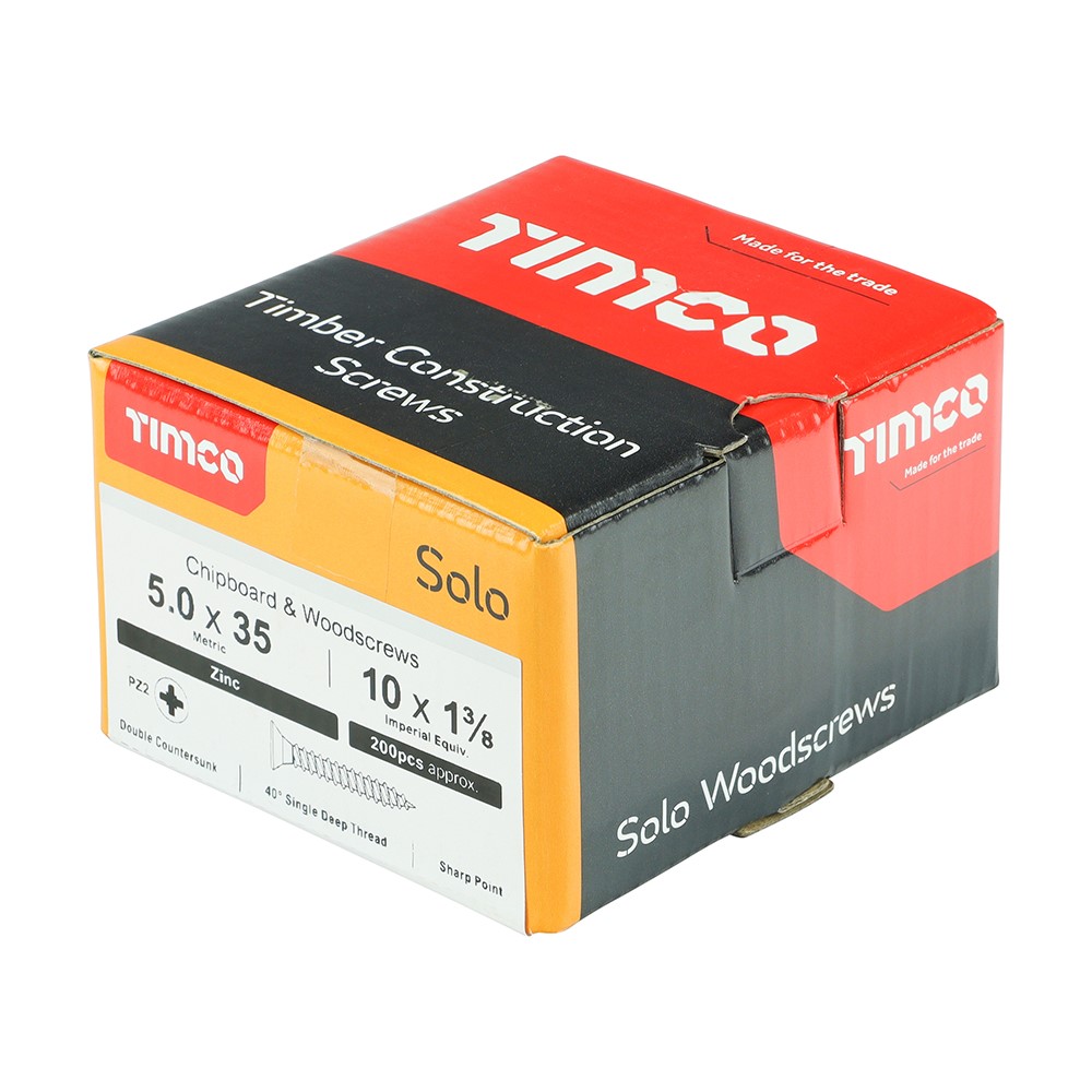 TIMCO Solo Woodscrews - PZ -Zinc 5.0 x 35mm (200 Pack)