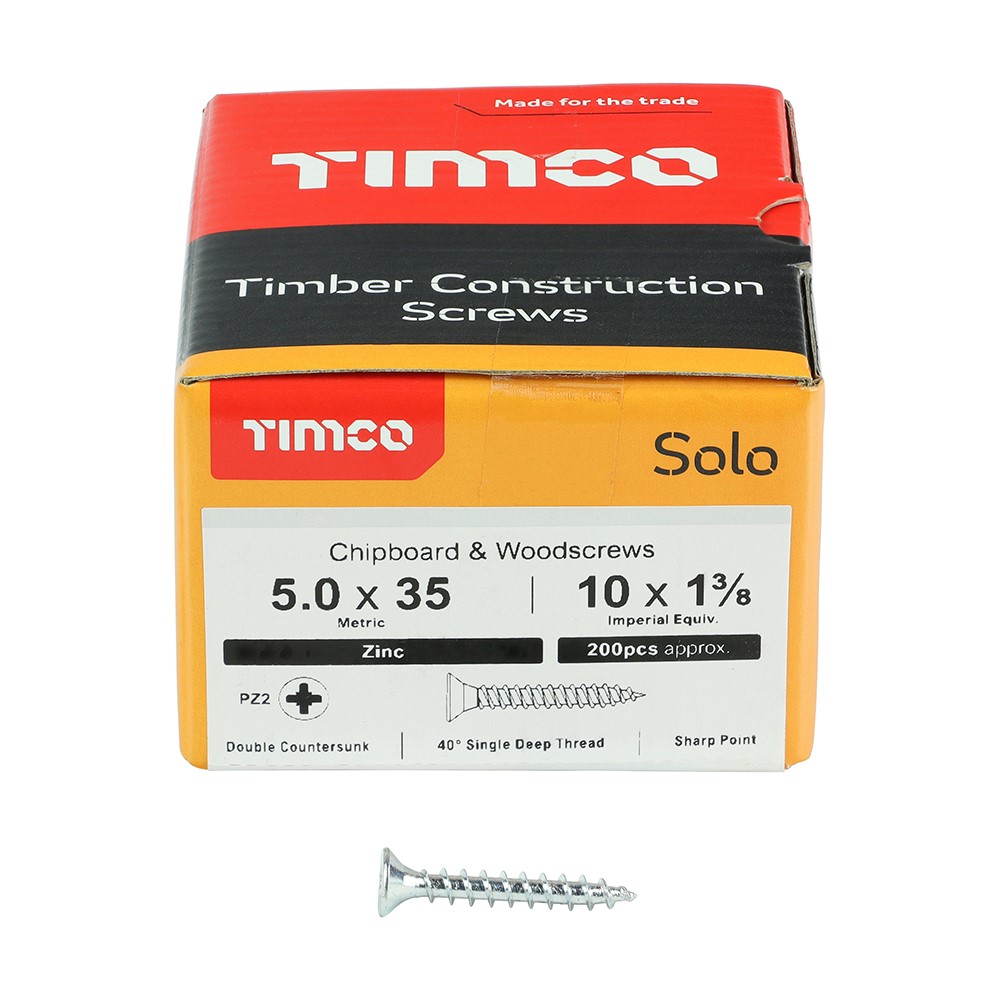 TIMCO Solo Woodscrews - PZ -Zinc 5.0 x 35mm (200 Pack)