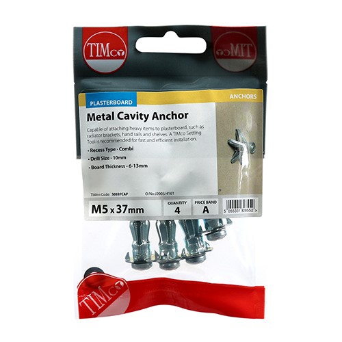 TIMCO Metal Cavity Anchors - Zinc M5 x 37mm (45mm Screw) (4 Pack)