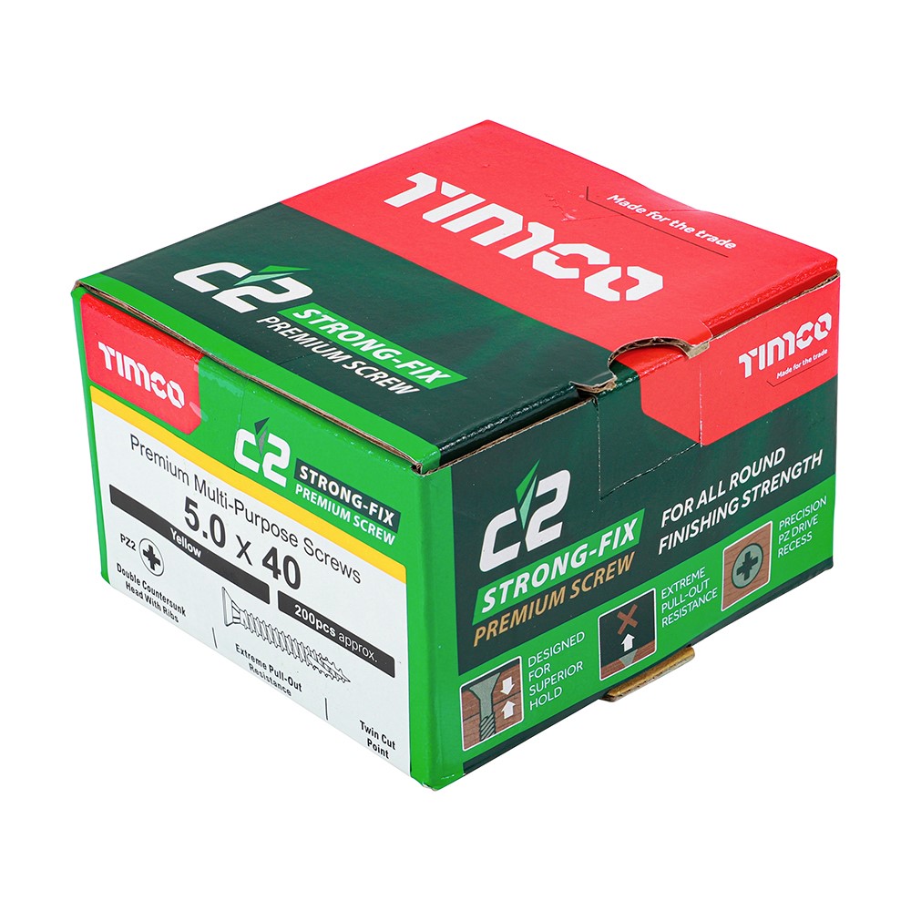 TIMCO C2 Strong-Fix Multi-Purpose Premium Screws - PZ - 5.0 x 40mm (200 Pack)