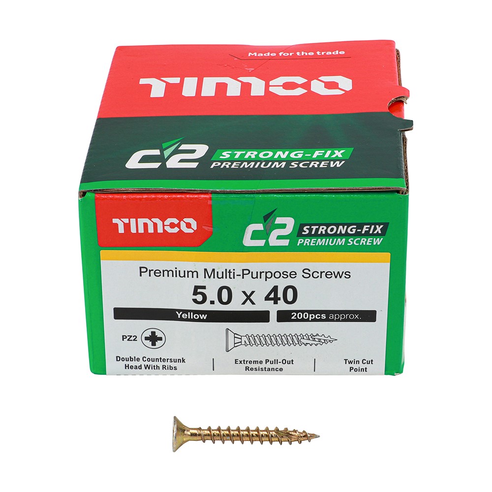 TIMCO C2 Strong-Fix Multi-Purpose Premium Screws - PZ - 5.0 x 40mm (200 Pack)