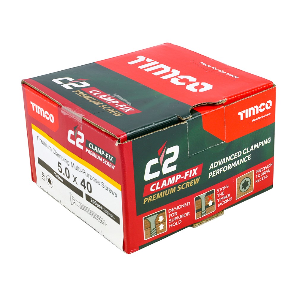 TIMCO C2 Clamp-Fix Multi-Purpose Premium Screws - TX - 5.0 x 40mm (200 Pack)