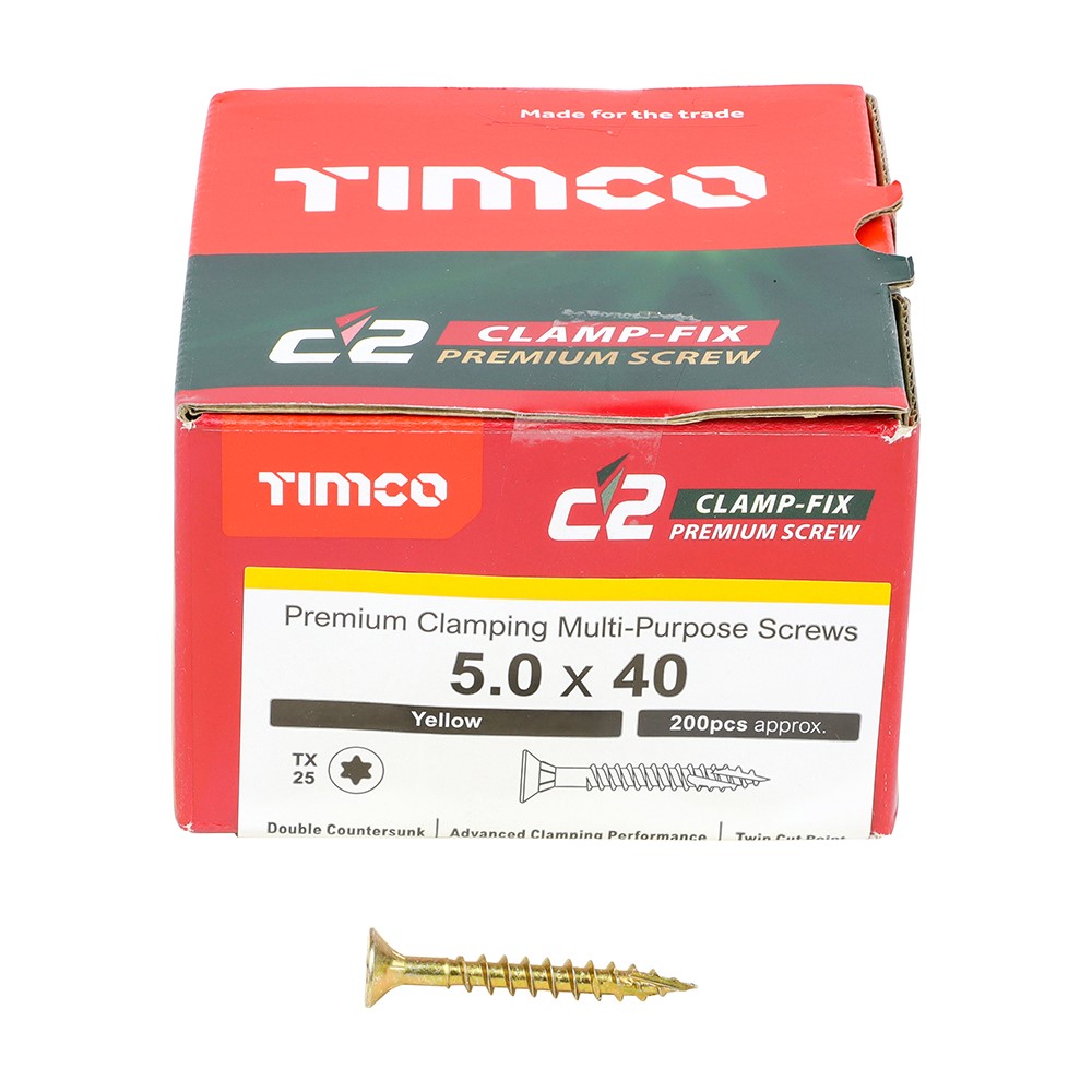 TIMCO C2 Clamp-Fix Multi-Purpose Premium Screws - TX - 5.0 x 40mm (200 Pack)