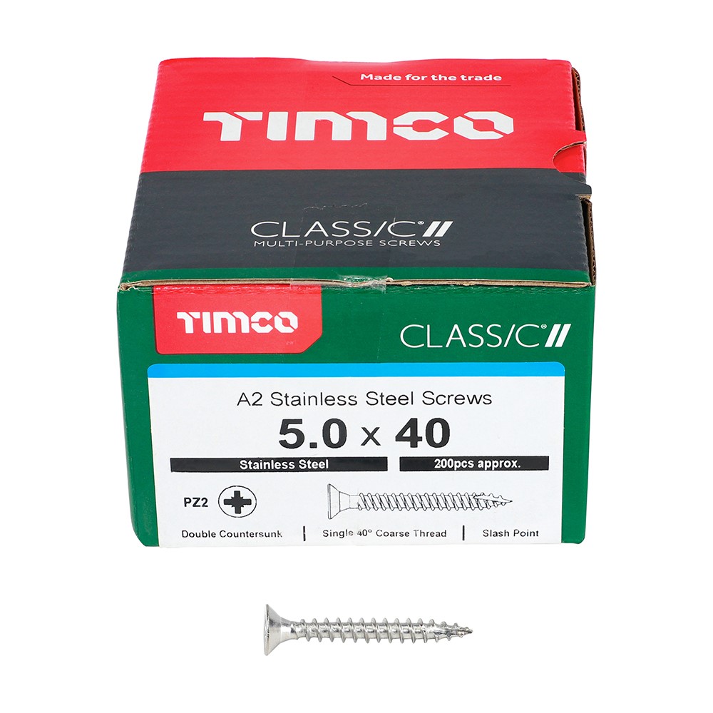 TIMCO Classic Multi-Purpose Screws - PZ -A2 Stainless Steel 5.0 x 40mm (200 Pack)