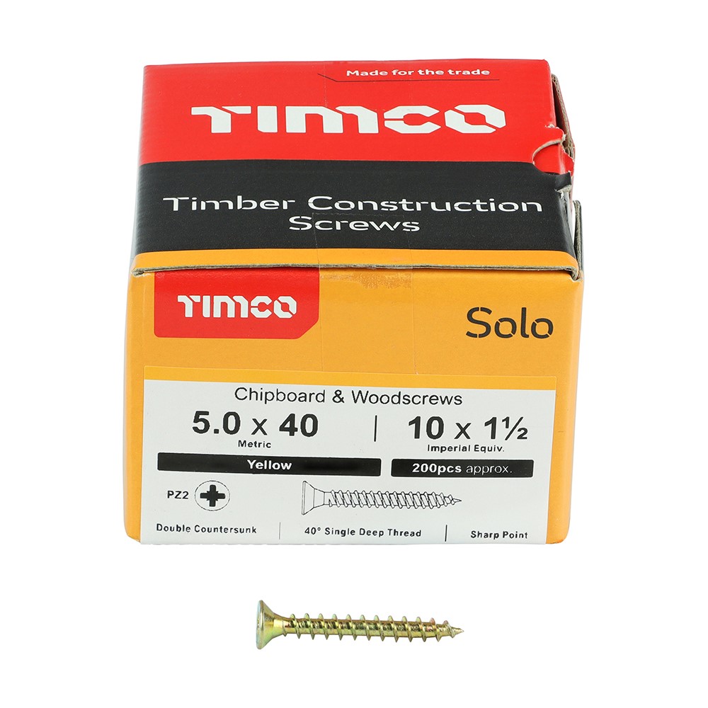 TIMCO Solo Woodscrews - PZ - 5.0 x 40mm (200 Pack)