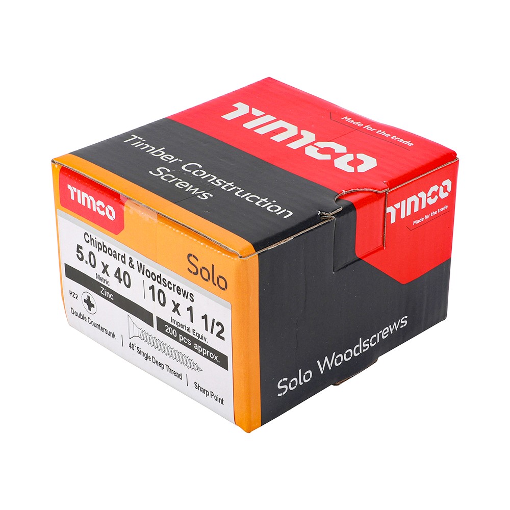 TIMCO Solo Woodscrews - PZ -Zinc 5.0 x 40mm (200 Pack)