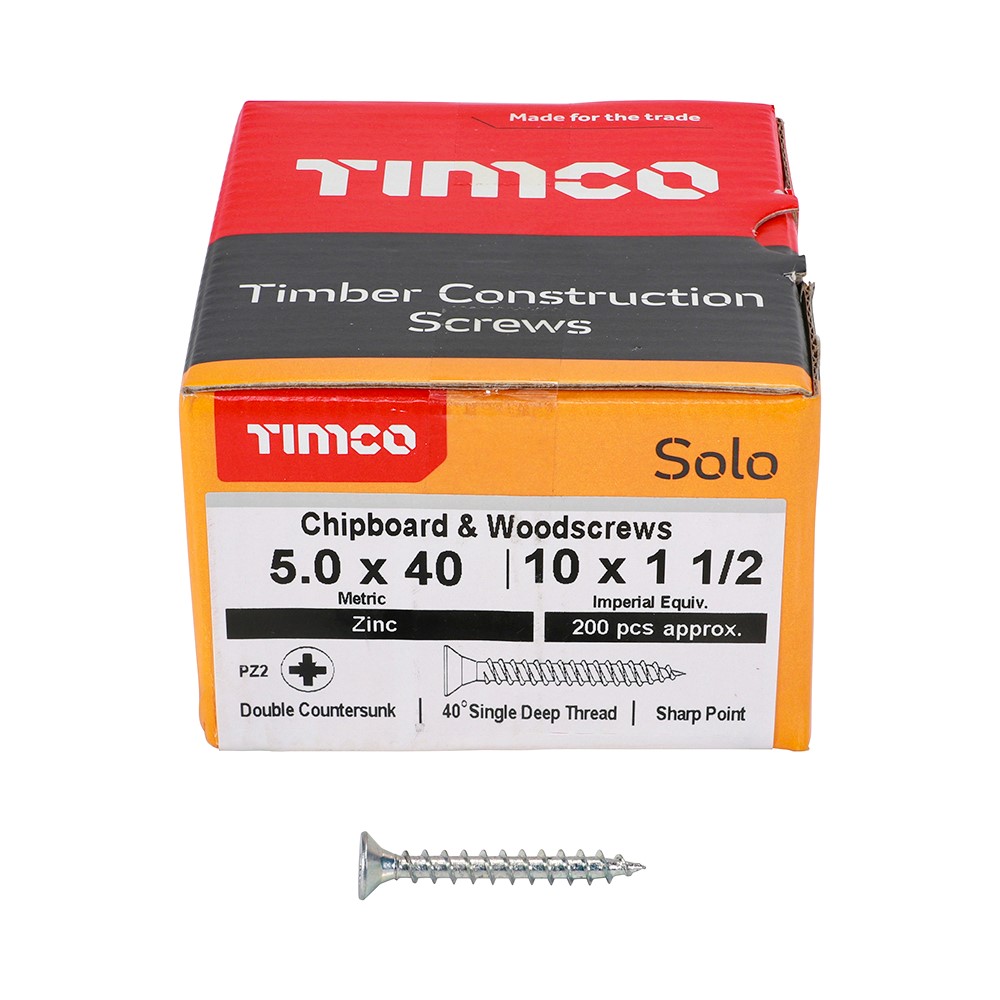 TIMCO Solo Woodscrews - PZ -Zinc 5.0 x 40mm (200 Pack)