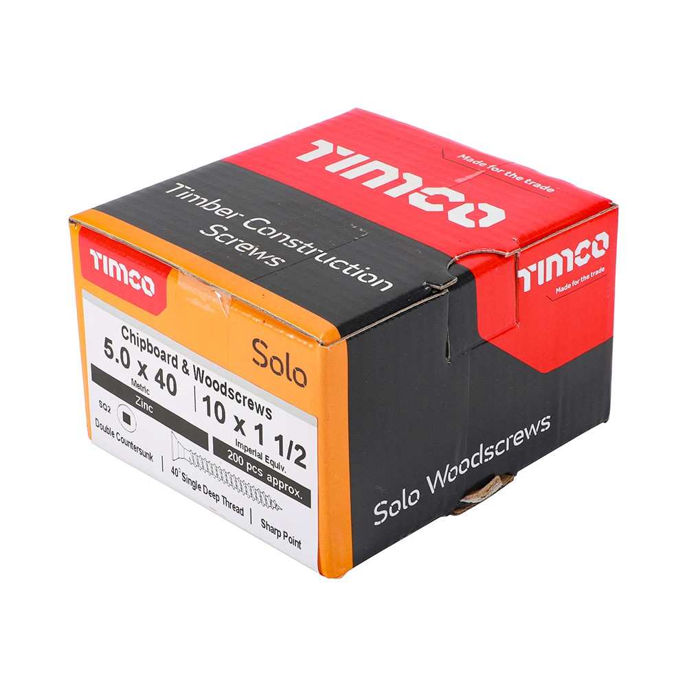 TIMCO Solo Woodscrews - SQ -Zinc 5.0 x 40mm (200 Pack)