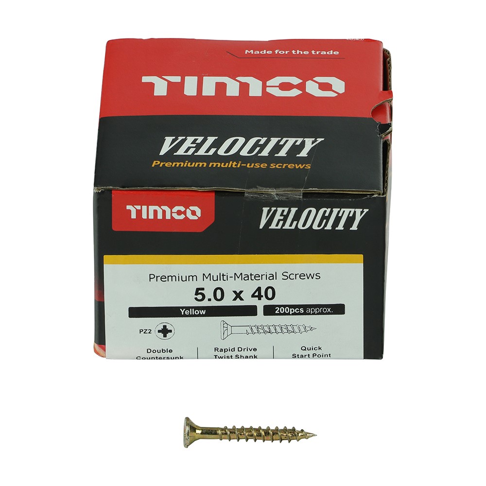 TIMCO Velocity Premium Multi-Use Screws - PZ - 5.0 x 40mm (200 Pack)