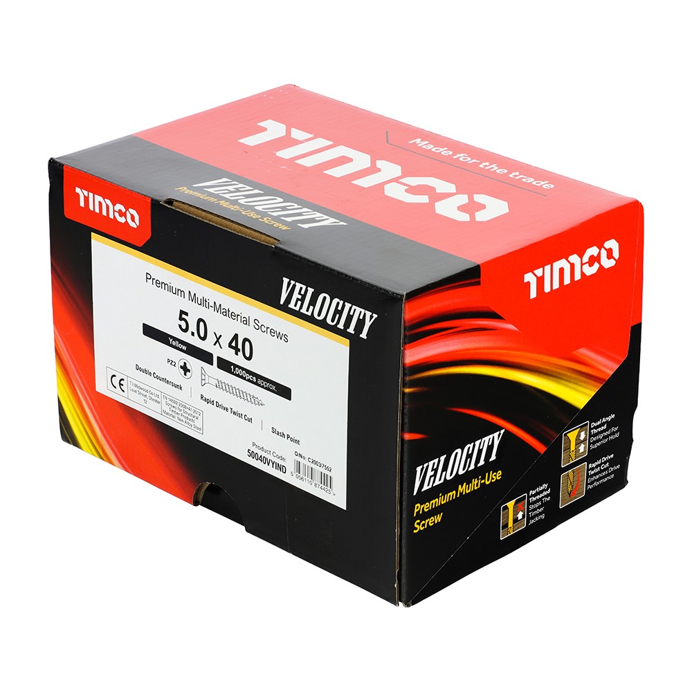 TIMCO Velocity Premium Multi-Use Screws - PZ - 5.0 x 40mm (1000 Pack)