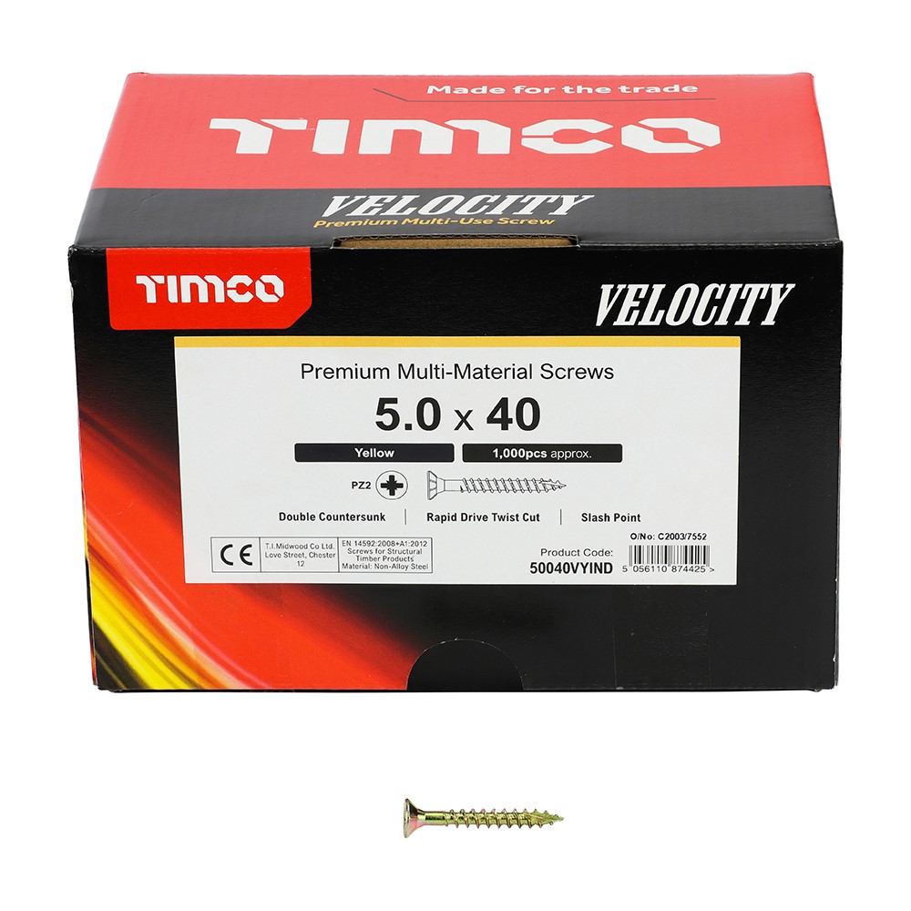 TIMCO Velocity Premium Multi-Use Screws - PZ - 5.0 x 40mm (1000 Pack)