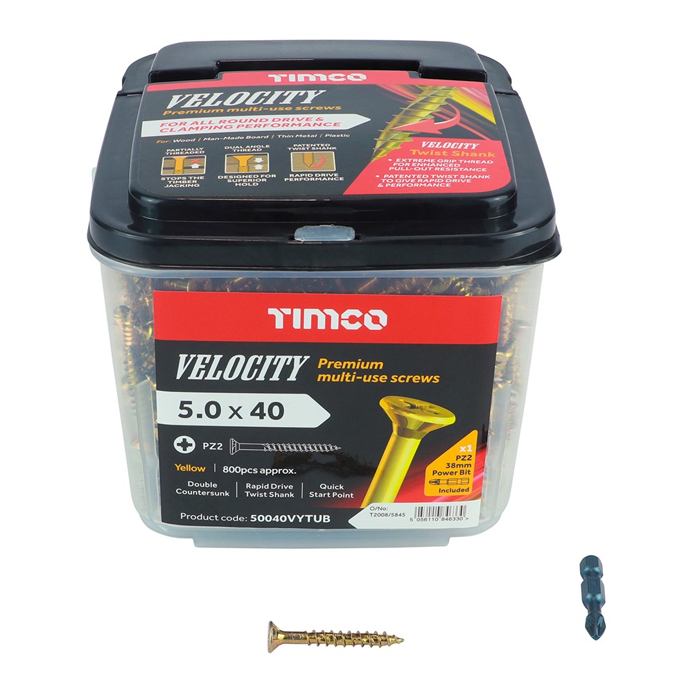 TIMCO Velocity Premium Multi-Use Screws - PZ - 5.0 x 40mm (800 Pack)