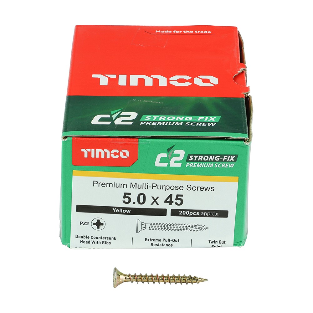 TIMCO C2 Strong-Fix Multi-Purpose Premium Screws - PZ - 5.0 x 45mm (200 Pack)