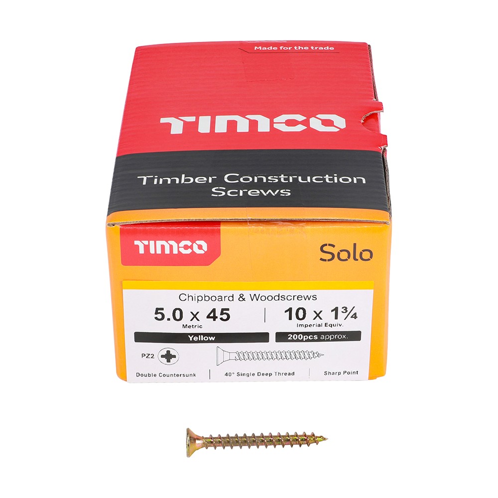 TIMCO Solo Woodscrews - PZ - 5.0 x 45mm (200 Pack)