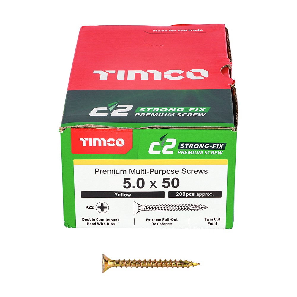 TIMCO C2 Strong-Fix Multi-Purpose Premium Screws - PZ - 5.0 x 50mm (200 Pack)