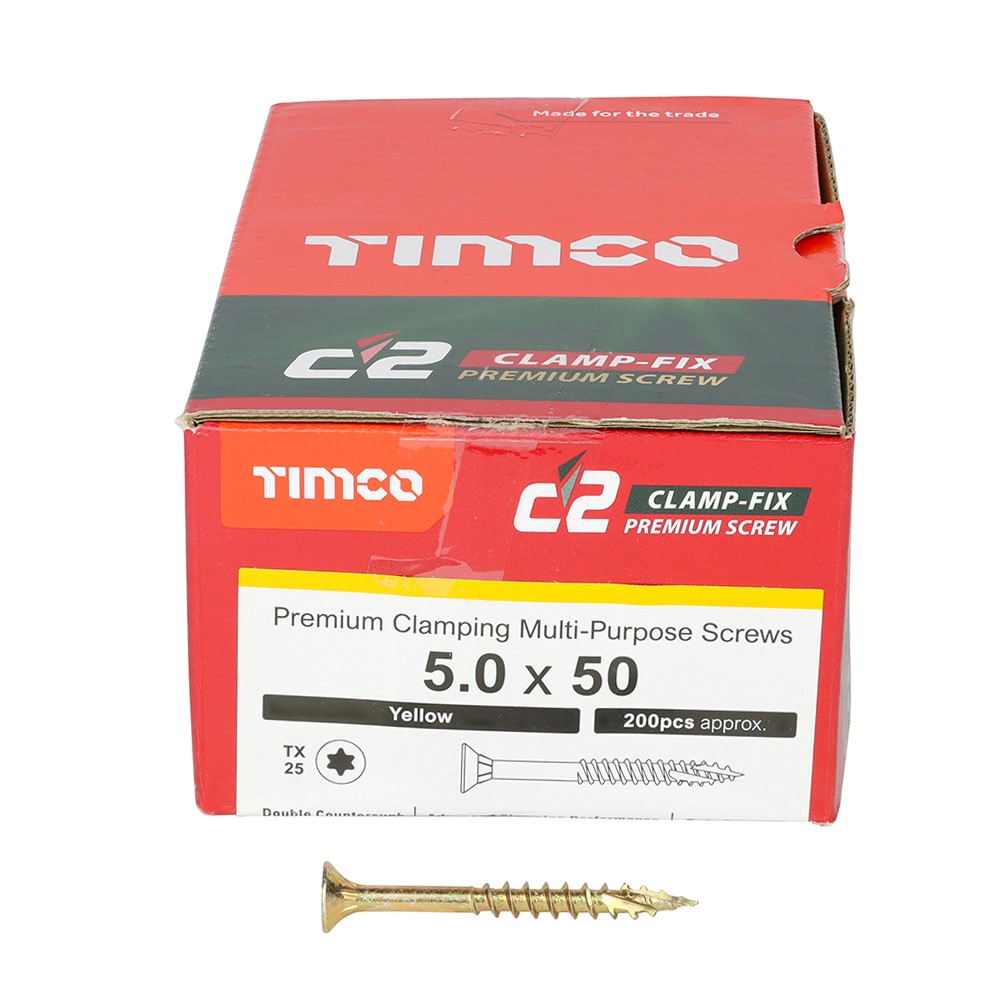 TIMCO C2 Clamp-Fix Multi-Purpose Premium Screws - TX - 5.0 x 50mm (200 Pack)