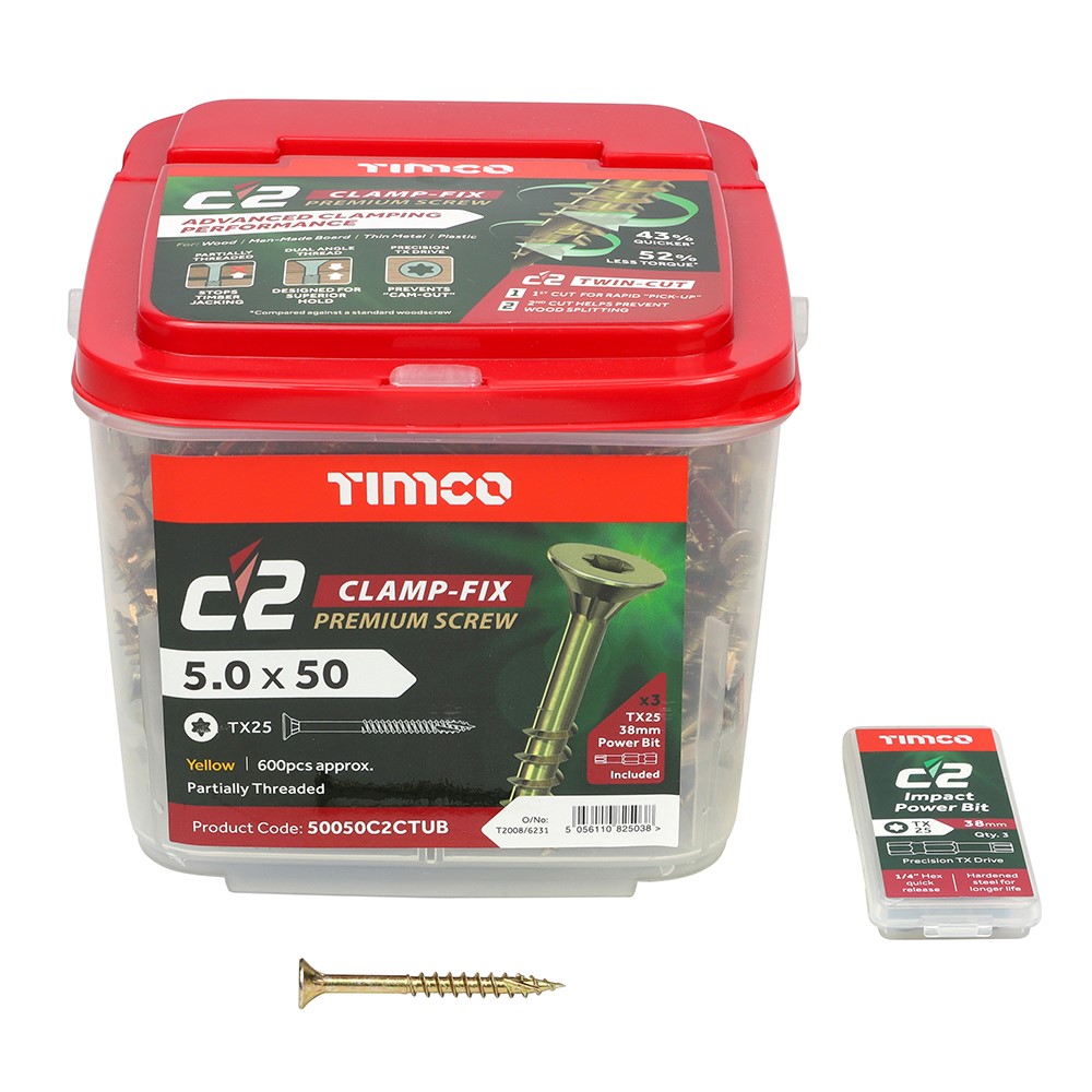 TIMCO C2 Clamp-Fix Premium Clamping Multi-Purpose Screws - TX - 5.0 x 50mm (600 Pack)