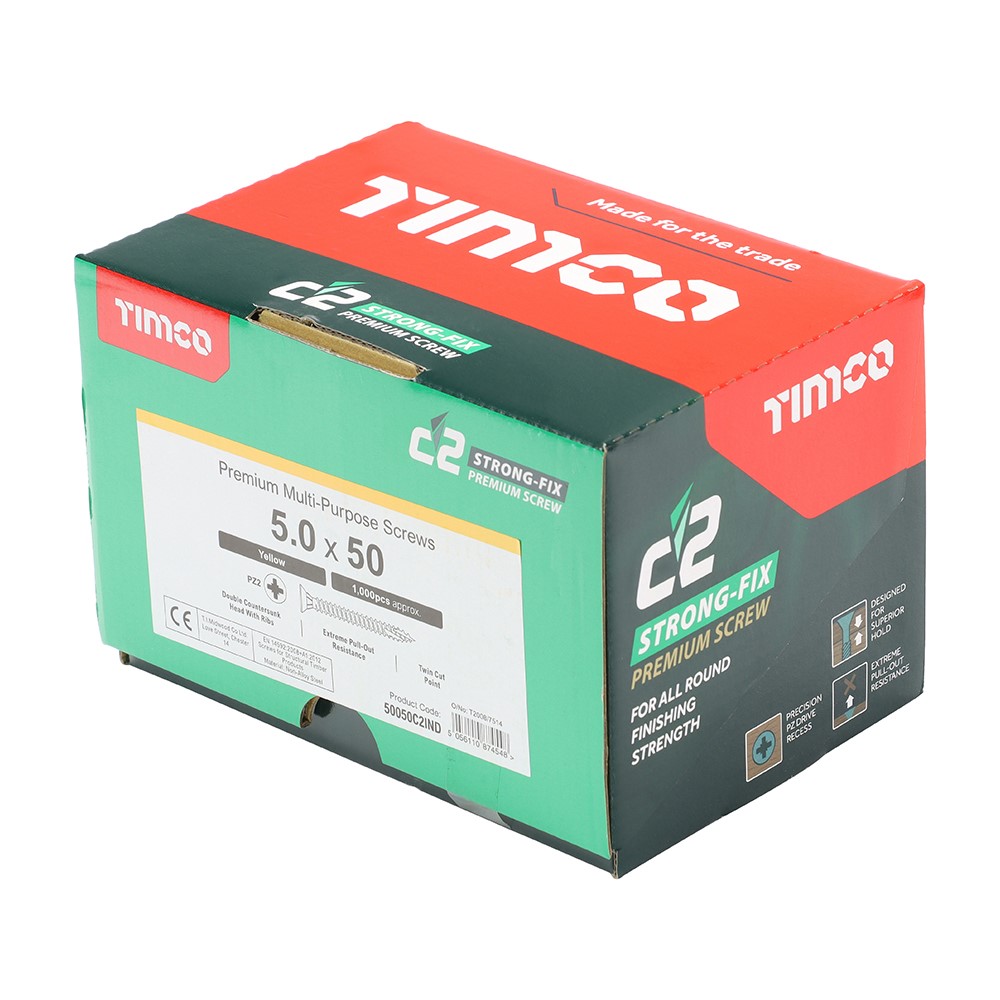 TIMCO C2 Strong-Fix Multi-Purpose Premium Screws - Industry Pack - PZ - 5.0 x 50mm (1000 Pack)
