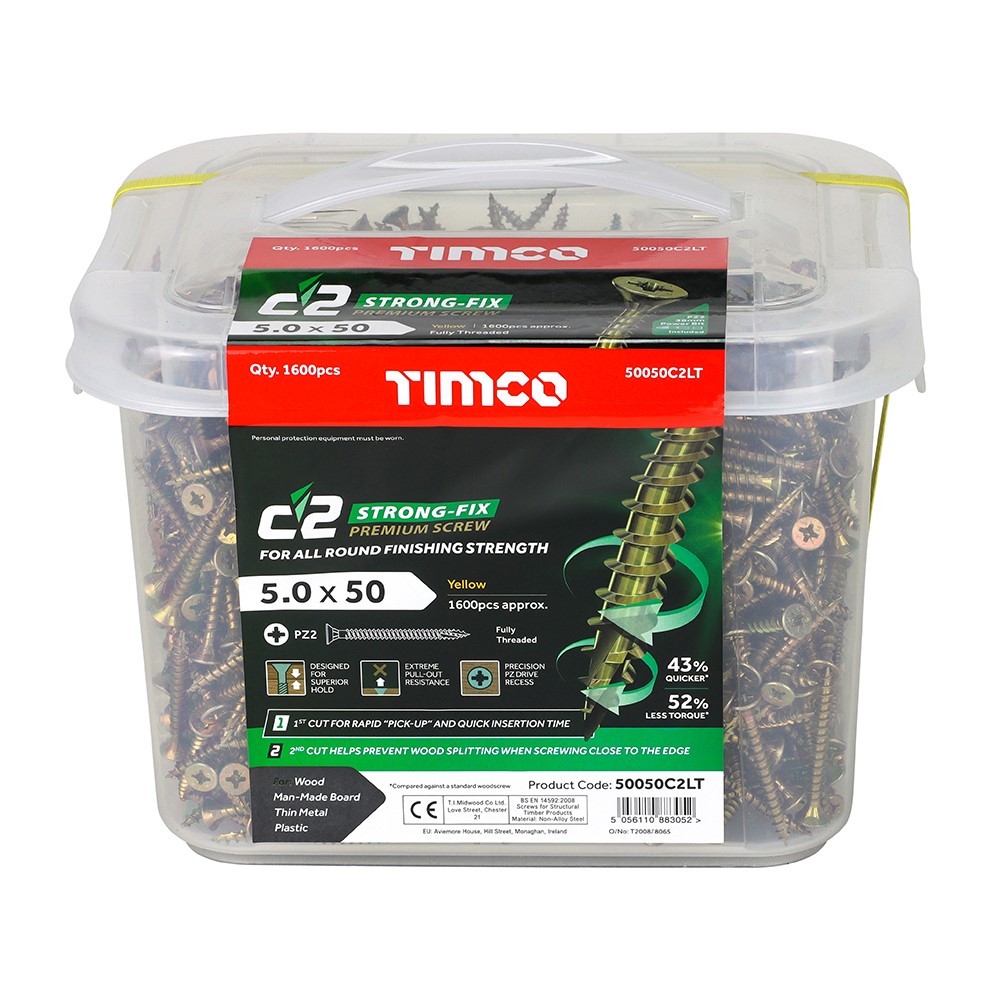 TIMCO C2 Strong-Fix Multi-Purpose Premium Screws - PZ - 5.0 x 50mm (1600 Pack)