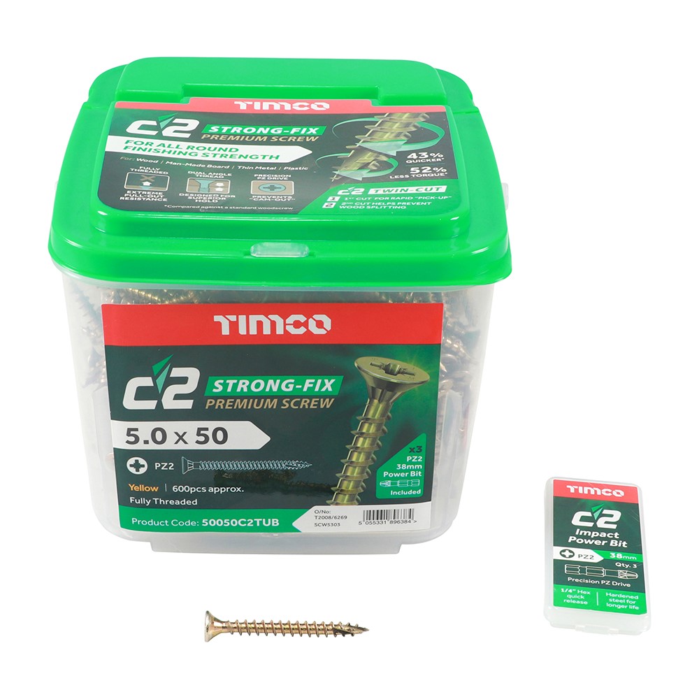 TIMCO C2 Strong-Fix Multi-Purpose Premium Screws - PZ - 5.0 x 50mm (600 Pack)