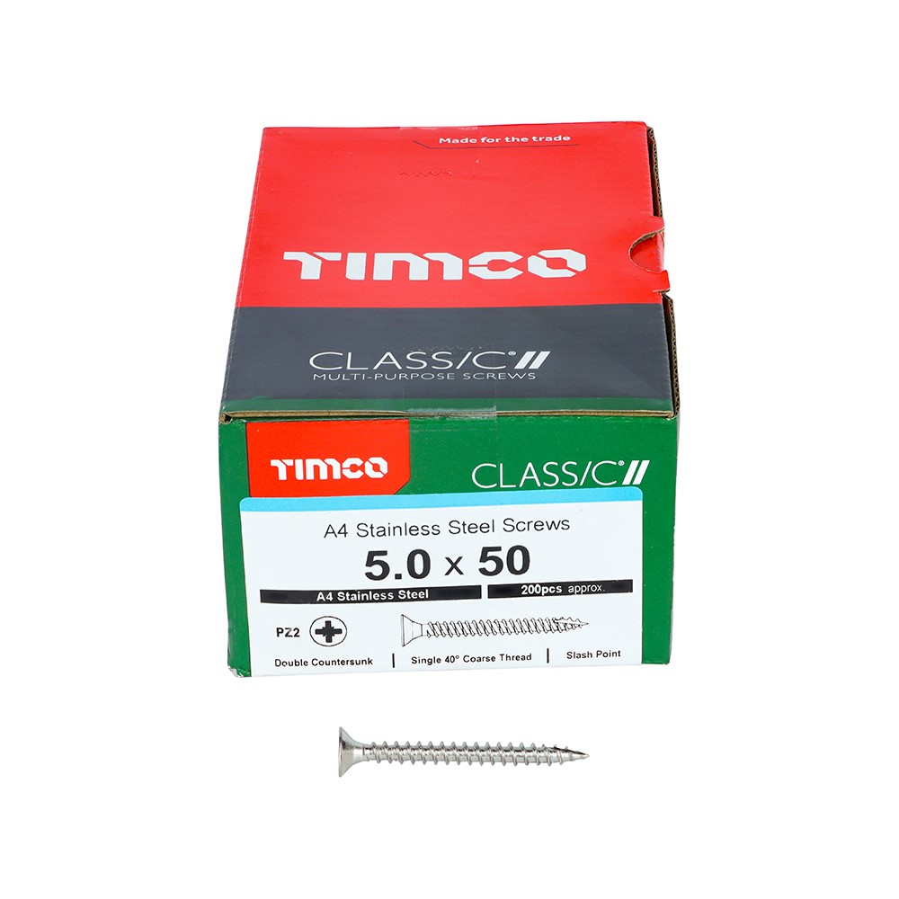 TIMCO Classic Multi-Purpose Screws - PZ -A4 Stainless Steel 5.0 x 50mm (200 Pack)