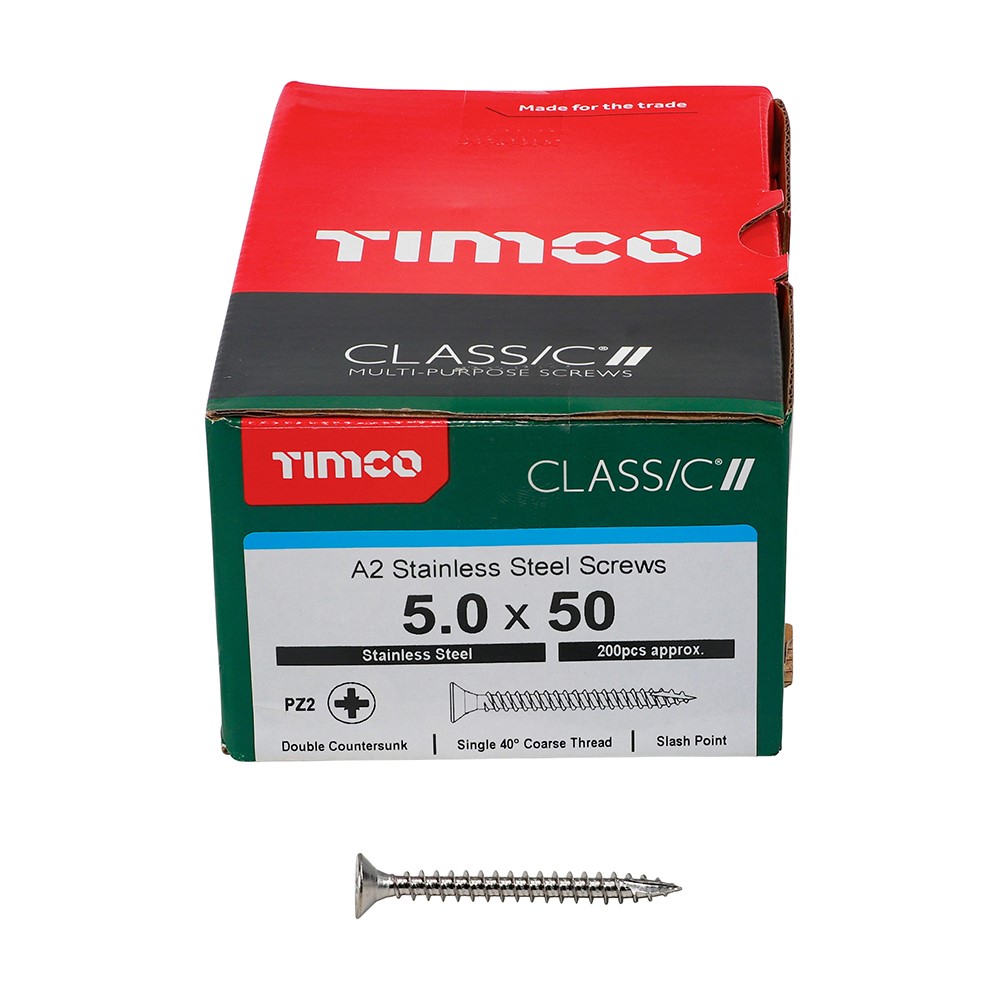 TIMCO Classic Multi-Purpose Screws - PZ -A2 Stainless Steel 5.0 x 50mm (200 Pack)