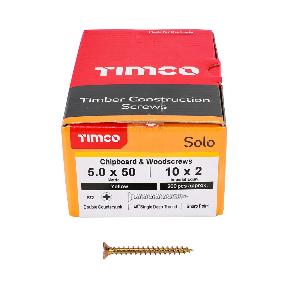 TIMCO Solo Woodscrews - PZ - 5.0 x 50mm (200 Pack)