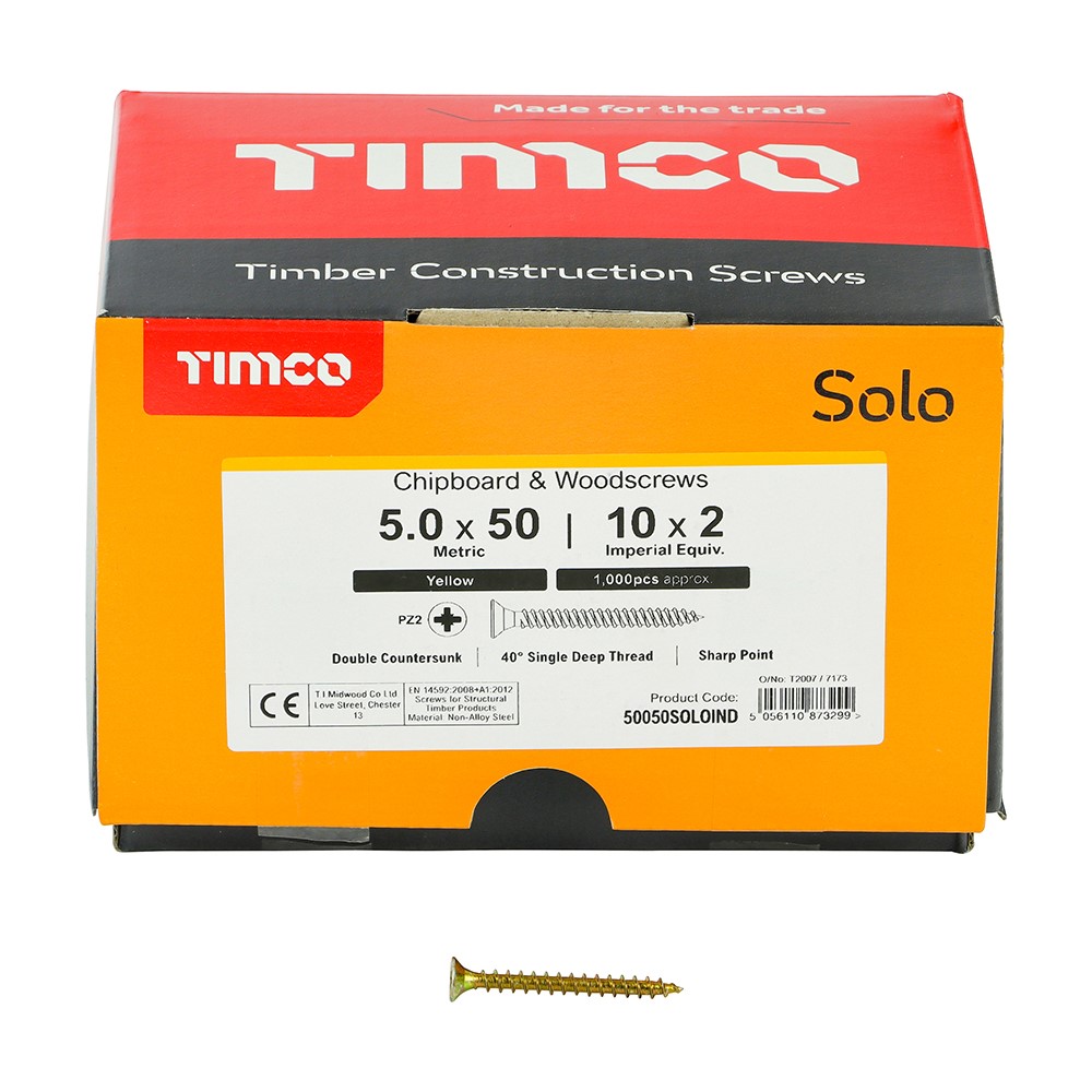 TIMCO Solo Woodscrew Industry Pack 5.0 x 50mm (1000 Pack)