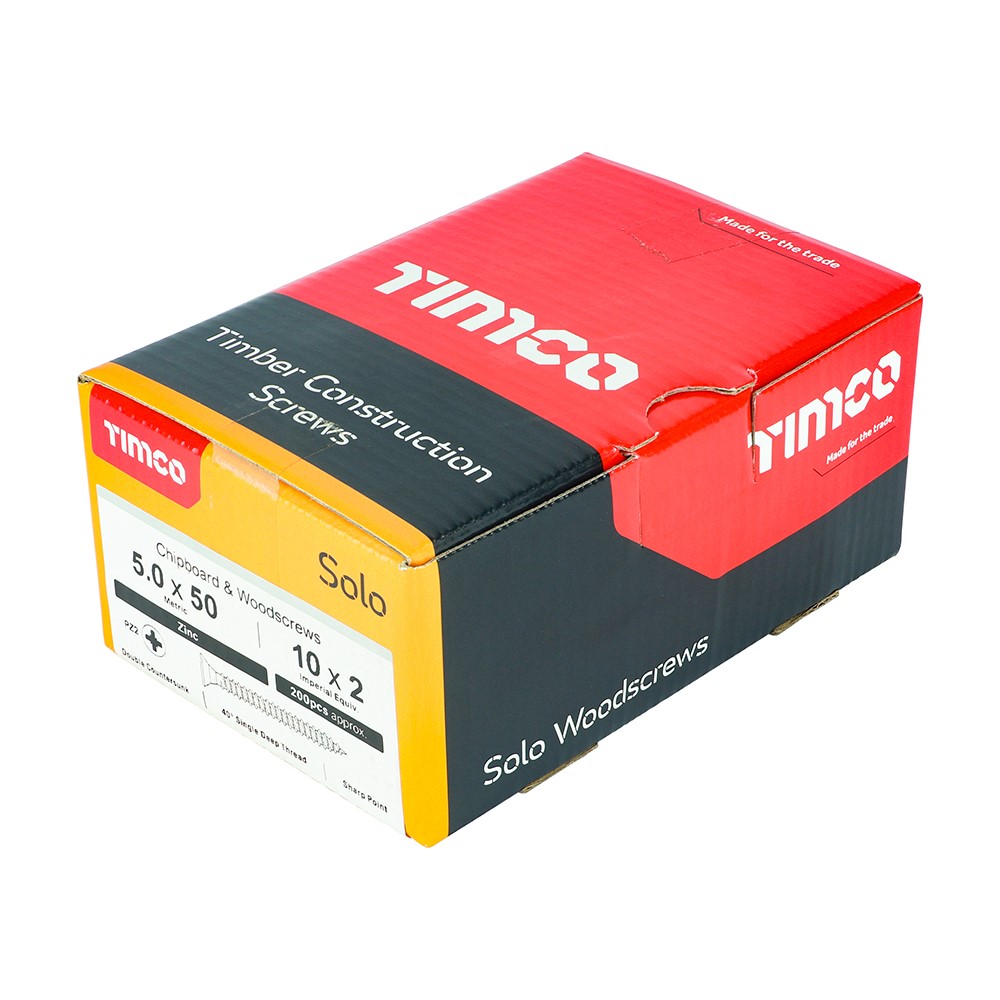 TIMCO Solo Woodscrews - PZ -Zinc 5.0 x 50mm (200 Pack)