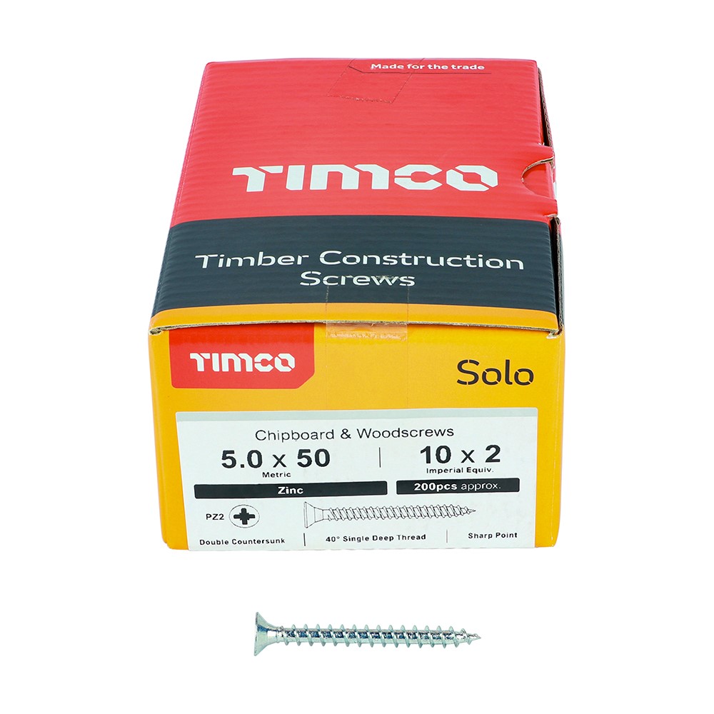 TIMCO Solo Woodscrews - PZ -Zinc 5.0 x 50mm (200 Pack)