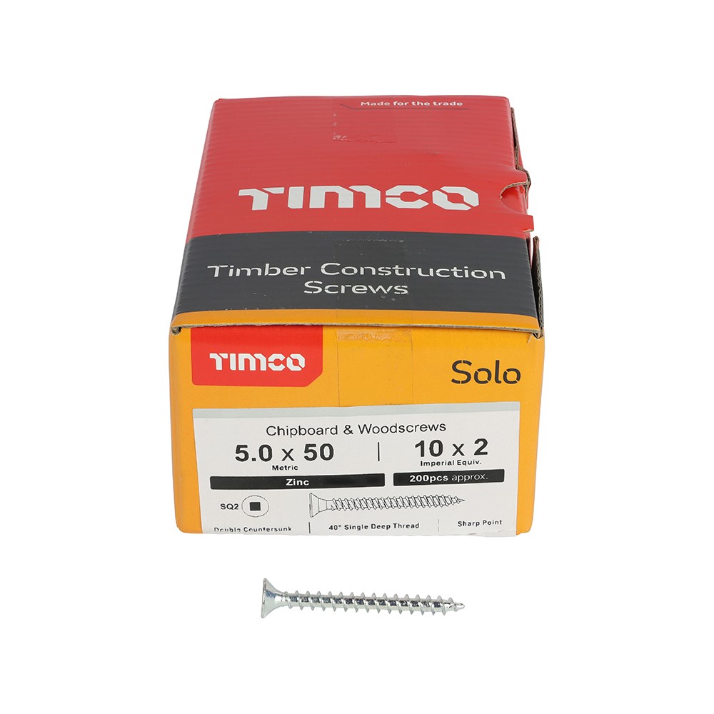 TIMCO Solo Woodscrews - SQ -Zinc 5.0 x 50mm (200 Pack)