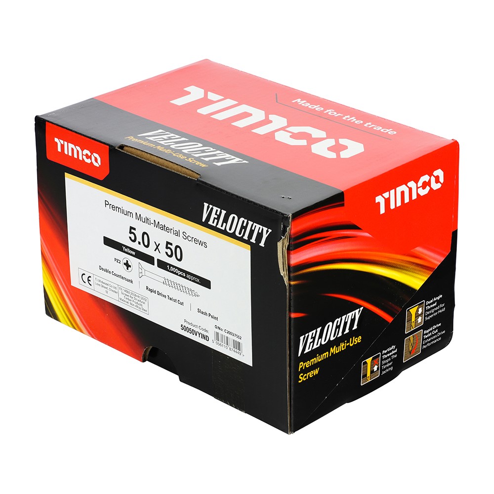 TIMCO Velocity Premium Multi-Use Screws - PZ - 5.0 x 50mm (1000 Pack)