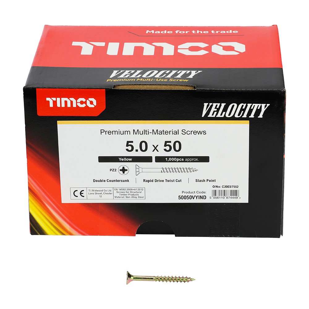 TIMCO Velocity Premium Multi-Use Screws - PZ - 5.0 x 50mm (1000 Pack)