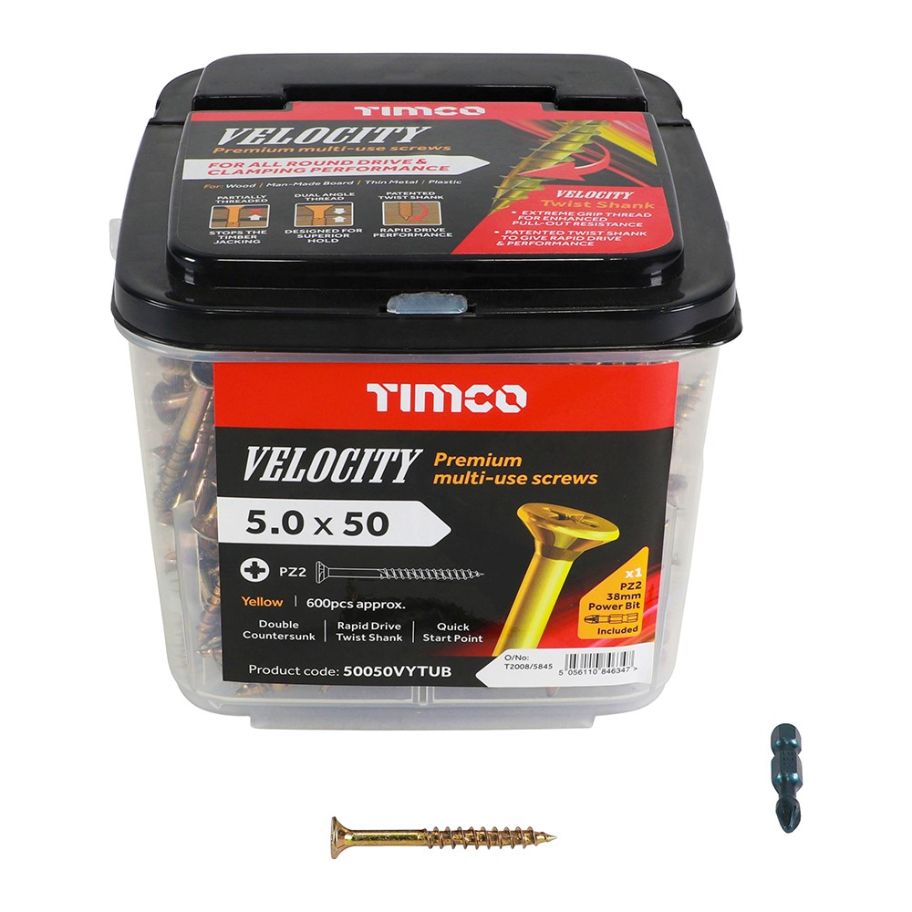 TIMCO Velocity Premium Multi-Use Screws - PZ - 5.0 x 50mm (600 Pack)