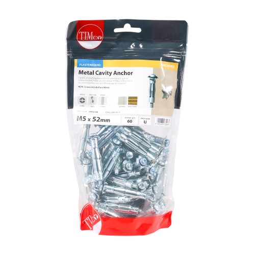 TIMCO Metal Cavity Anchors - Zinc M5 x 52 60mm Screw (60)