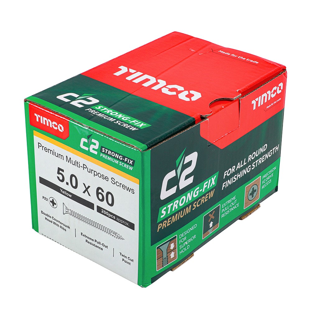 TIMCO C2 Strong-Fix Multi-Purpose Premium Screws - PZ - 5.0 x 60mm (200 Pack)