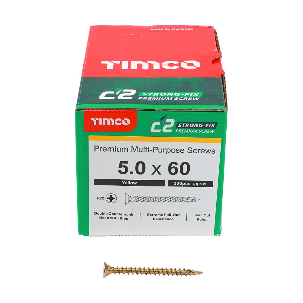 TIMCO C2 Strong-Fix Multi-Purpose Premium Screws - PZ - 5.0 x 60mm (200 Pack)