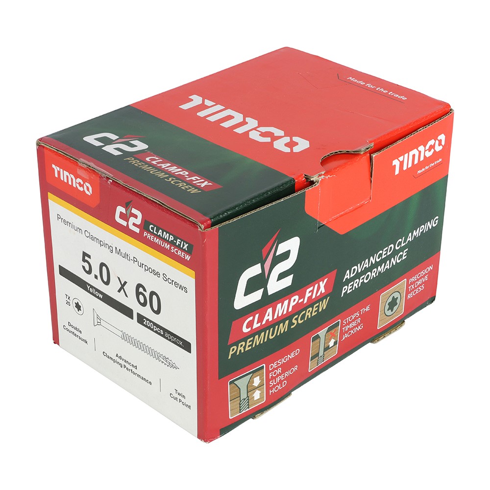 TIMCO C2 Clamp-Fix Multi-Purpose Premium Screws - TX - 5.0 x 60mm (200 Pack)